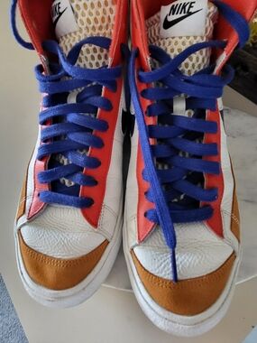 Nike  White Sneakers with Teal, Red and Navy Accents
